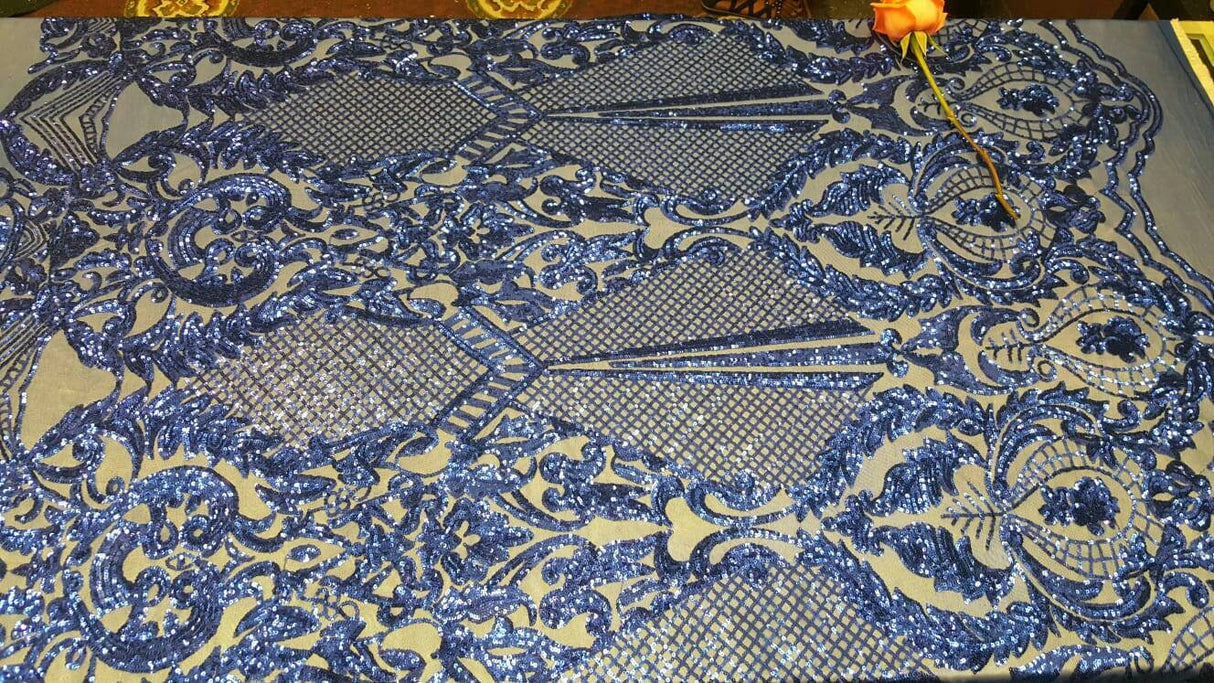 Sequin Lace on Stretch Mesh Royal Blue