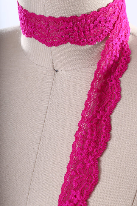 Stretch Lace Trim Hot Pink 1 Inch
