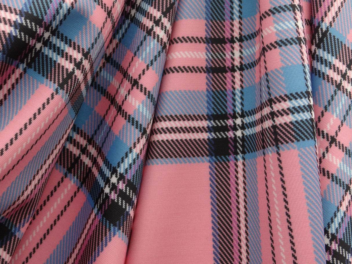 Pink Tartan Plaid Spandex Fabric - Pink Tartan Plaid, 58"/60" Width (1 Yard)