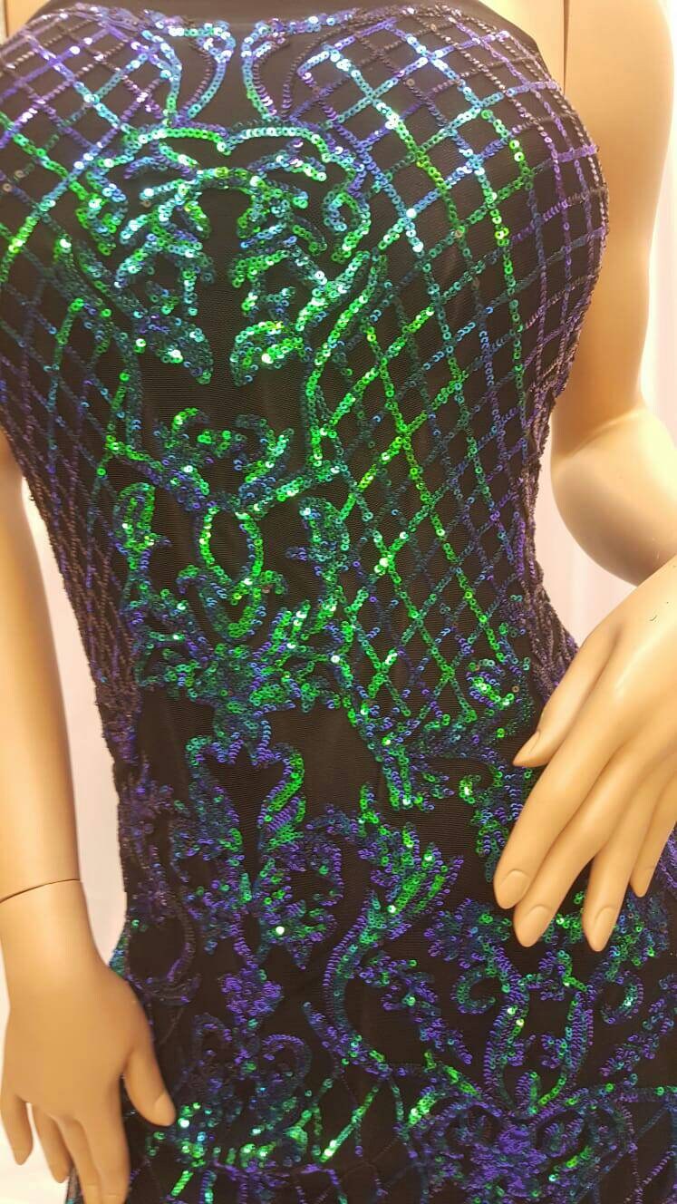 Sequin Lace Stretch Mesh Iridescent Green