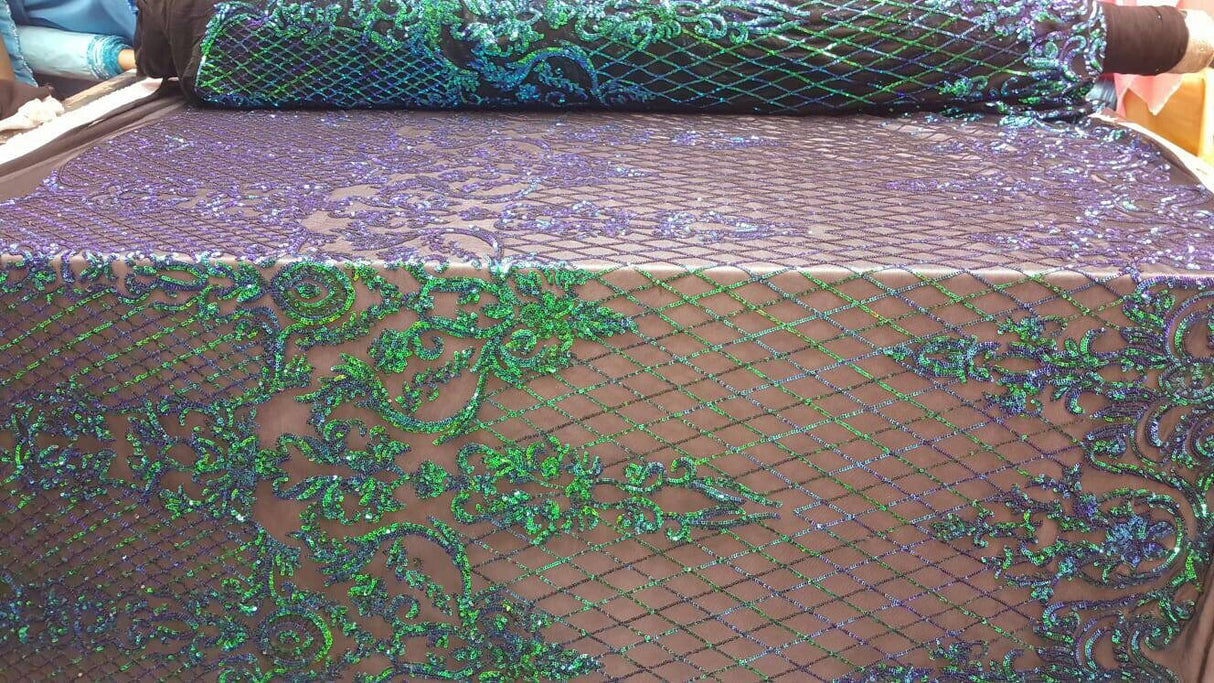 Sequin Lace Stretch Mesh Iridescent Green