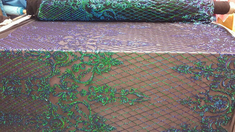 Sequin Lace Stretch Mesh Iridescent Green