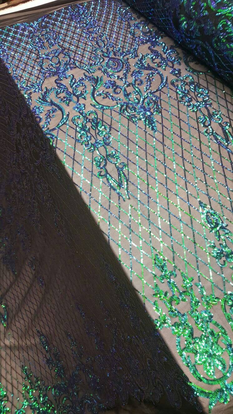 Sequin Lace Stretch Mesh Iridescent Green