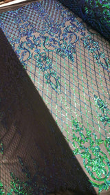 Sequin Lace Stretch Mesh Iridescent Green
