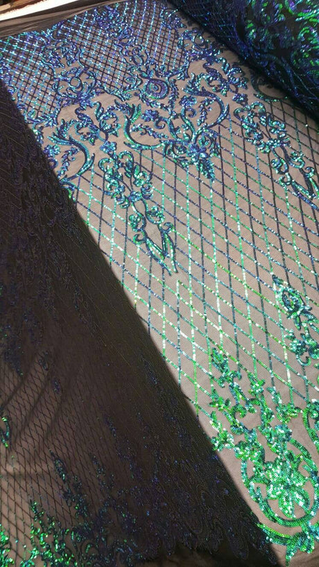 Sequin Lace Stretch Mesh Iridescent Green