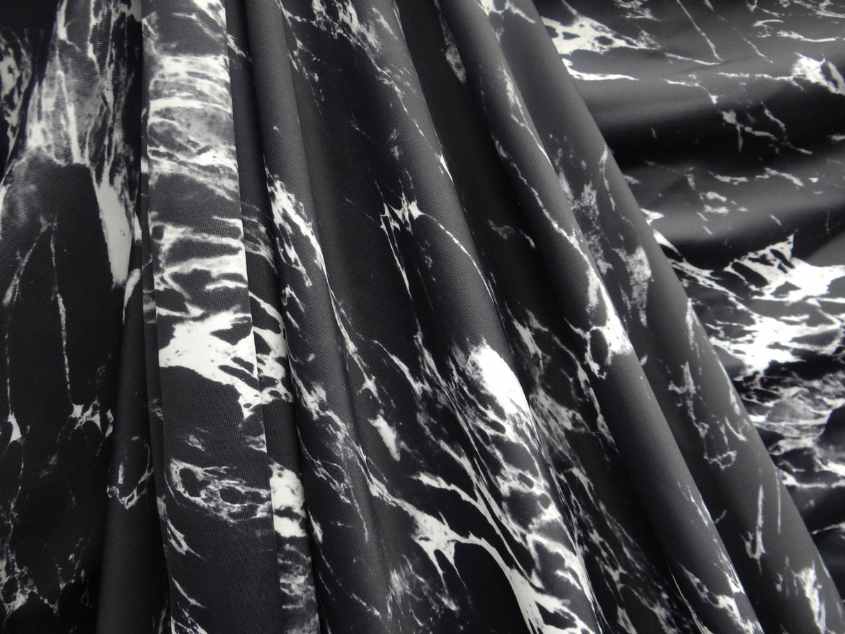 Black Marble Polyester Spandex Fabric - Black Marble Print, 58/60" Width (1 Yard)