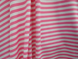 Pink Quarter Inch Striped Polyester Spandex Fabric - White And Pink Quarter Inch Stripes, 58"/60" Width (1 Yard)