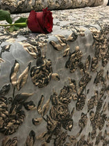 Brocade Jacquard Floral Metallic Gold and Black on Off White