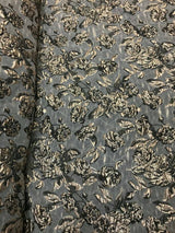 Brocade Jacquard Floral Metallic Gold and Black on Off White