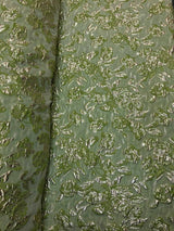 Brocade Jacquard Fabric Lime Green Gold Metallic Floral