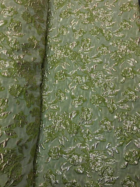 Brocade Jacquard Fabric Lime Green Gold Metallic Floral