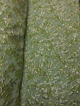 Brocade Jacquard Fabric Lime Green Gold Metallic Floral