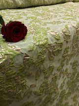 Brocade Jacquard Fabric Lime Green Gold Metallic Floral