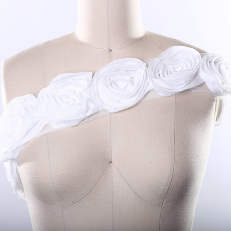3D Rose Lace Trim Black White