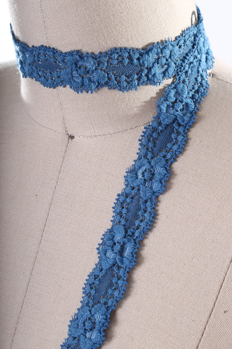 Stretch Lace Trim Dark Teal Blue 7/8 Inch