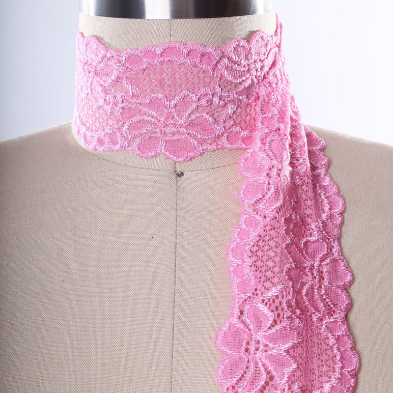 Floral Stretch Lace Trim Pink 2.5 Inch