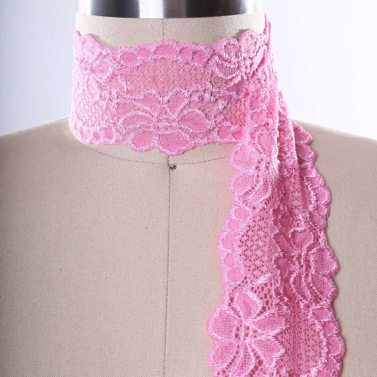 Floral Stretch Lace Trim Pink 2.5 Inch