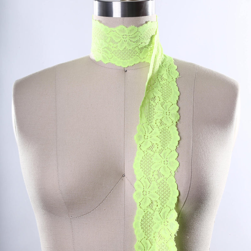 Stretch Lace Trim Neon Green 2.5"