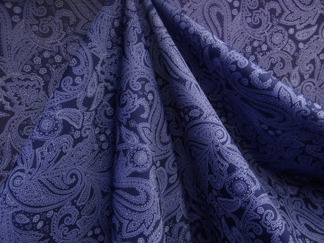 Navy And White Paisley Polyester Spandex Fabric - Navy And White Paisley Print, 58"/60" Width (Yards)