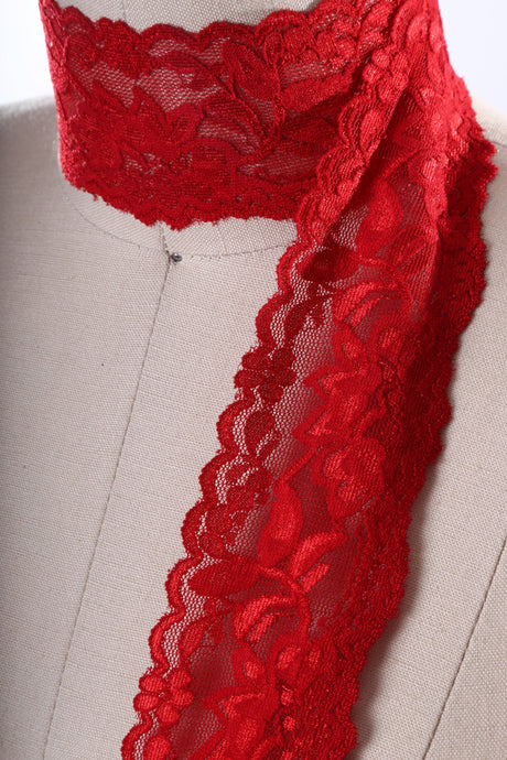 Stretch Lace Trim Candy Apple Red 2 Inch