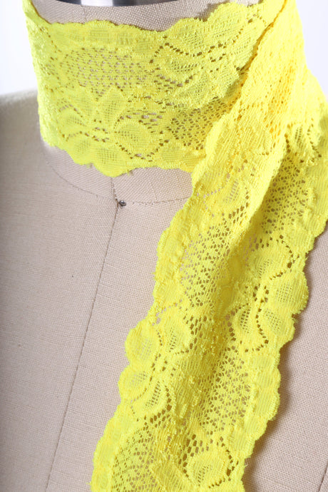 Stretch Lace Trim Bright Yellow 2.5 Inch