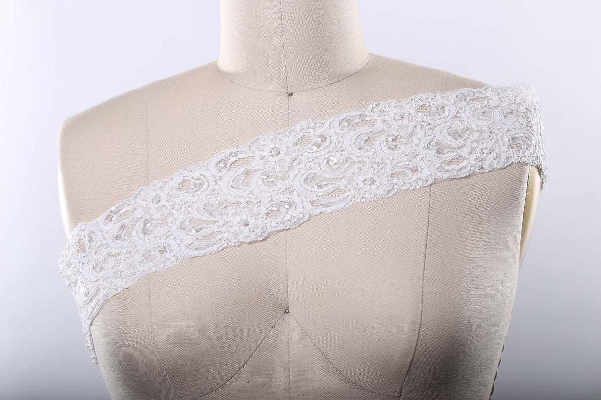 Bridal Lace Trim White Ivory Beaded Cording