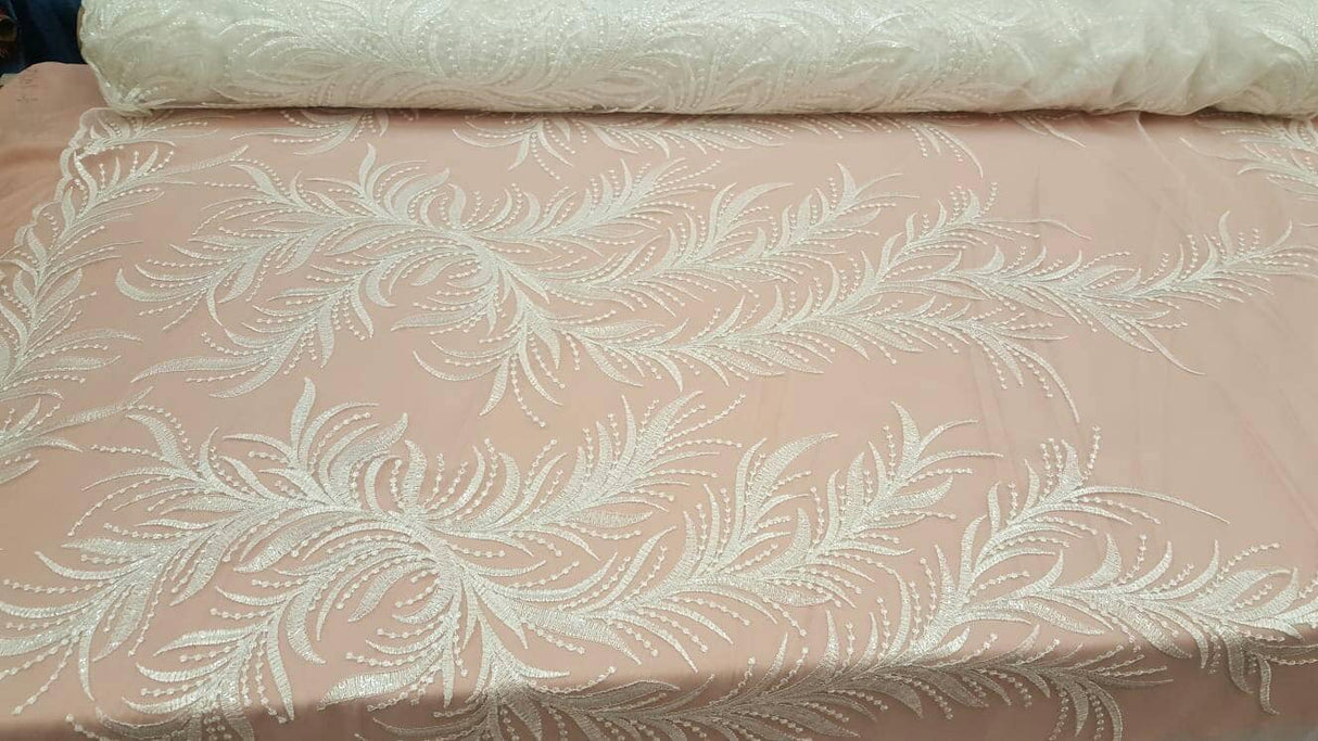 Clear Sequin Bridal Lace Off White