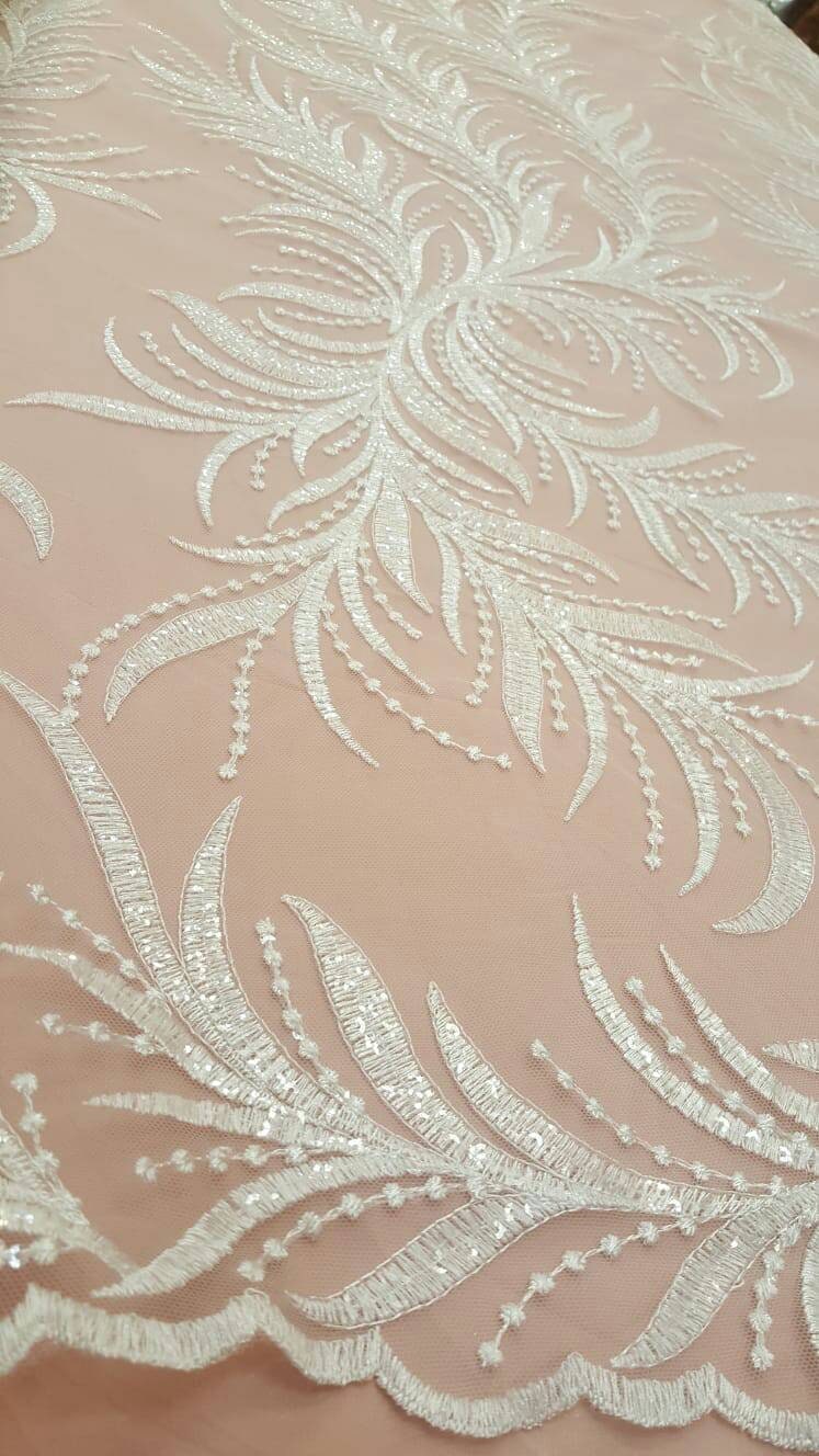 Clear Sequin Bridal Lace Off White