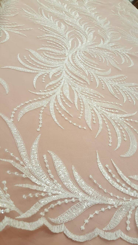 Clear Sequin Bridal Lace Off White