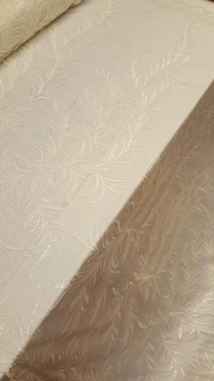 Clear Sequin Bridal Lace Off White