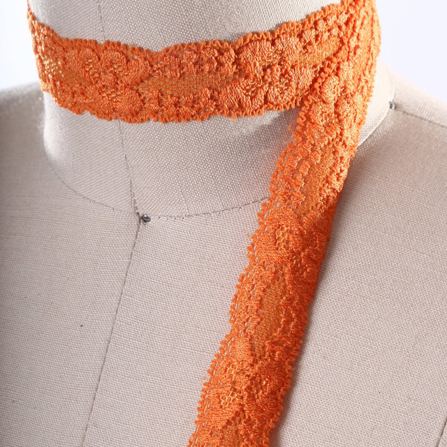 Stretch Lace Trim Fire Orange 7/8 Inch
