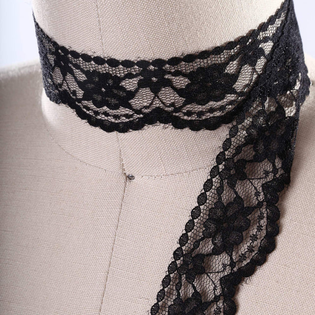 Lace Trim Black Floral Scalloped Edge
