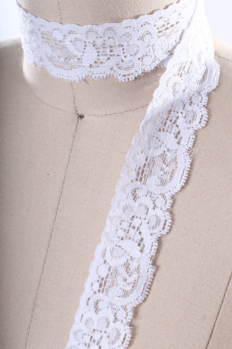 Stretch Lace Trim White 1 Inch