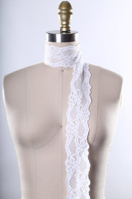 Stretch Lace Trim White Ivory 2.5 Inch