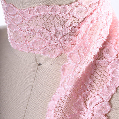 Stretch Lace Trim Light Pink Floral 2.5 Inch
