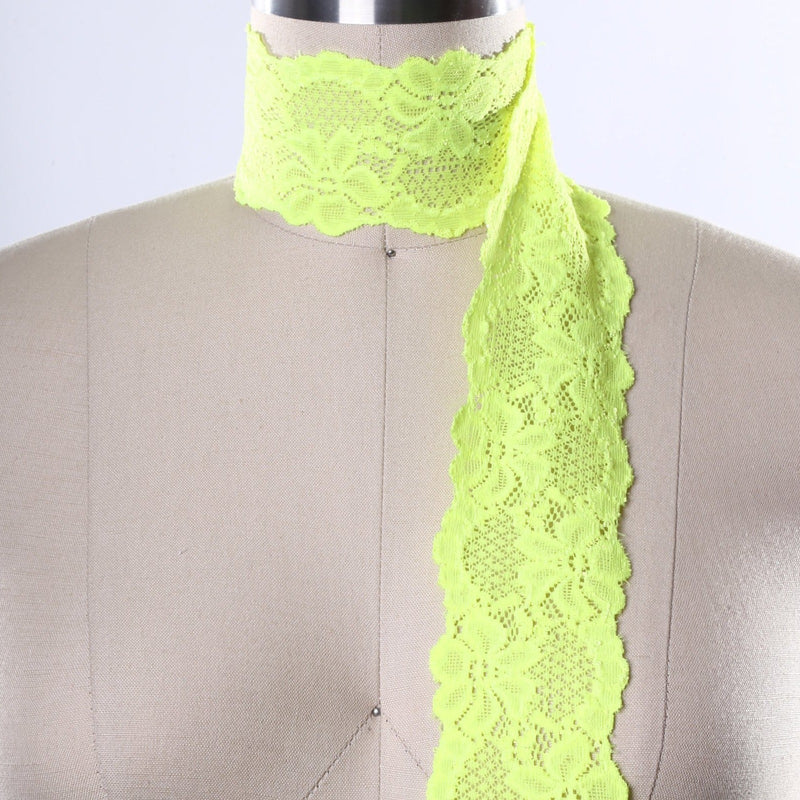 Stretch Lace Trim Neon Yellow 2.5"
