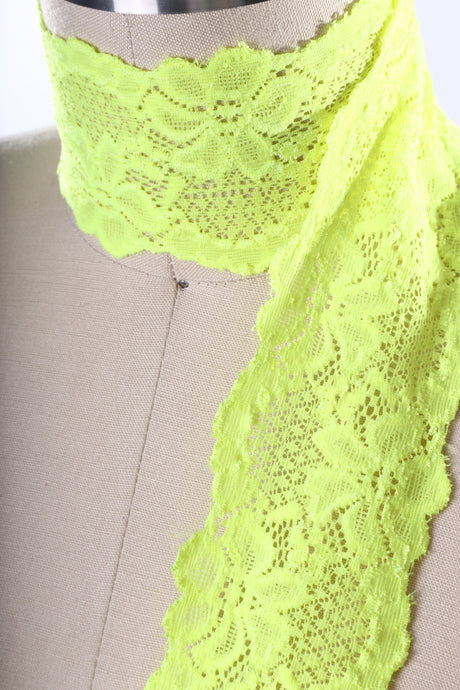 Stretch Lace Trim Neon Yellow 2.5"