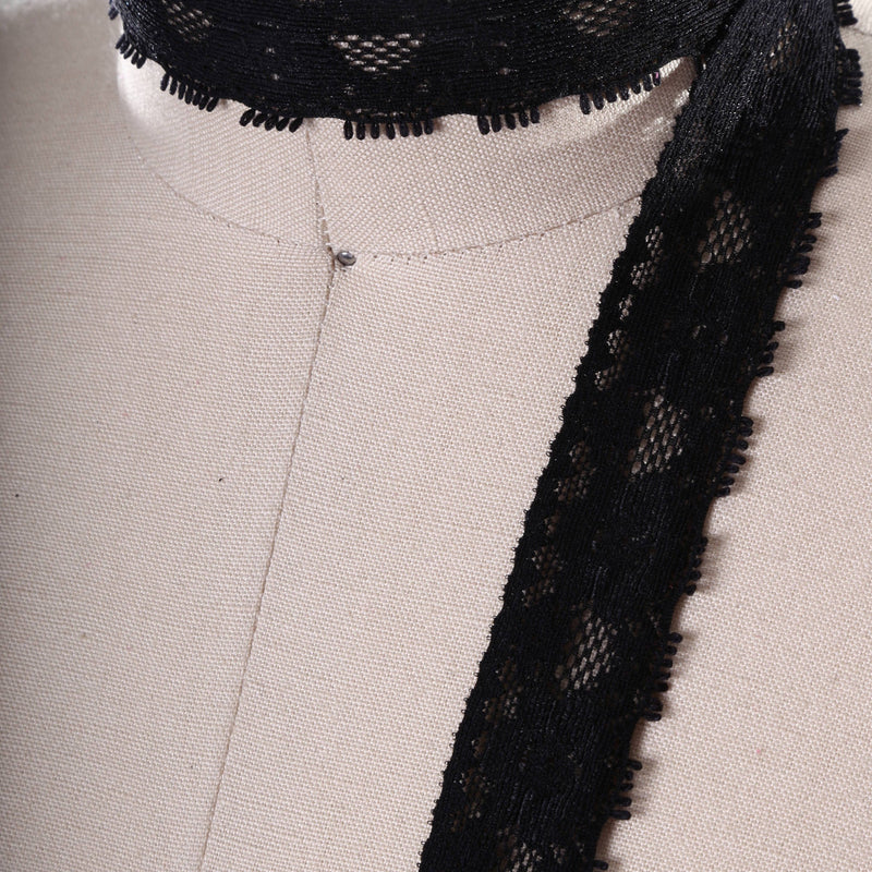 Black Stretch Lace Trim Scalloped Heart