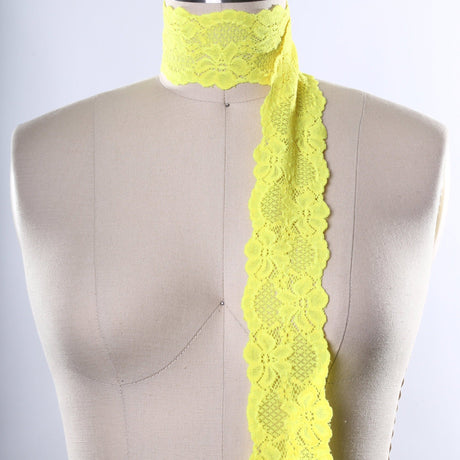 Stretch Lace Trim Bright Yellow 2.5 Inch