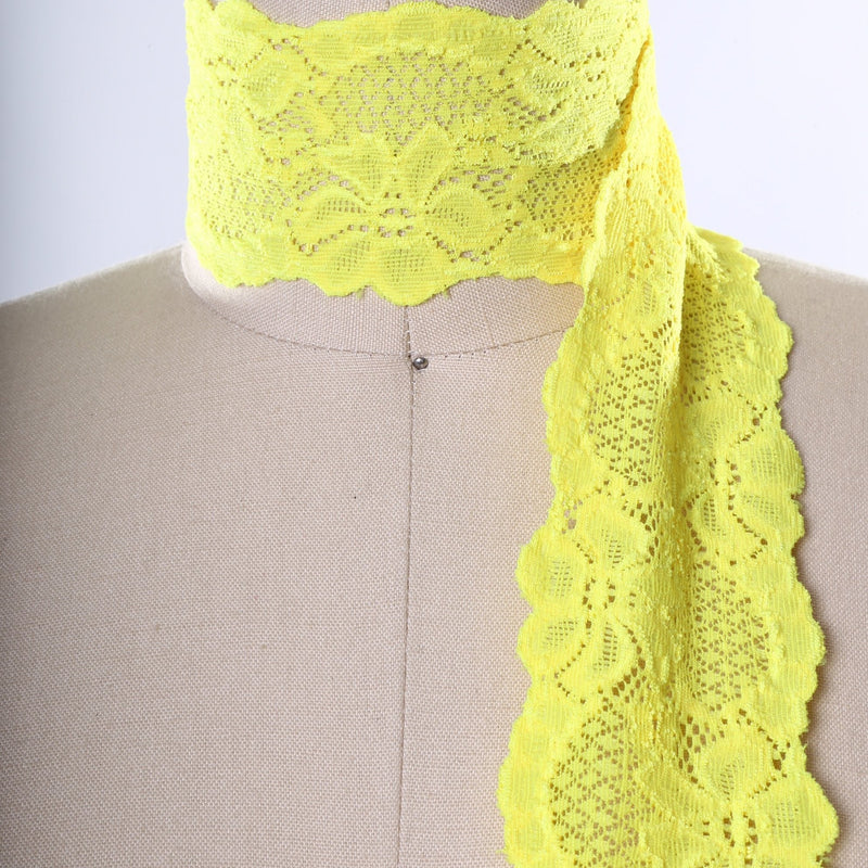 Stretch Lace Trim Bright Yellow 2.5 Inch