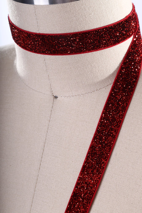 Glitter Elastic Trim Red 5/8 Inch