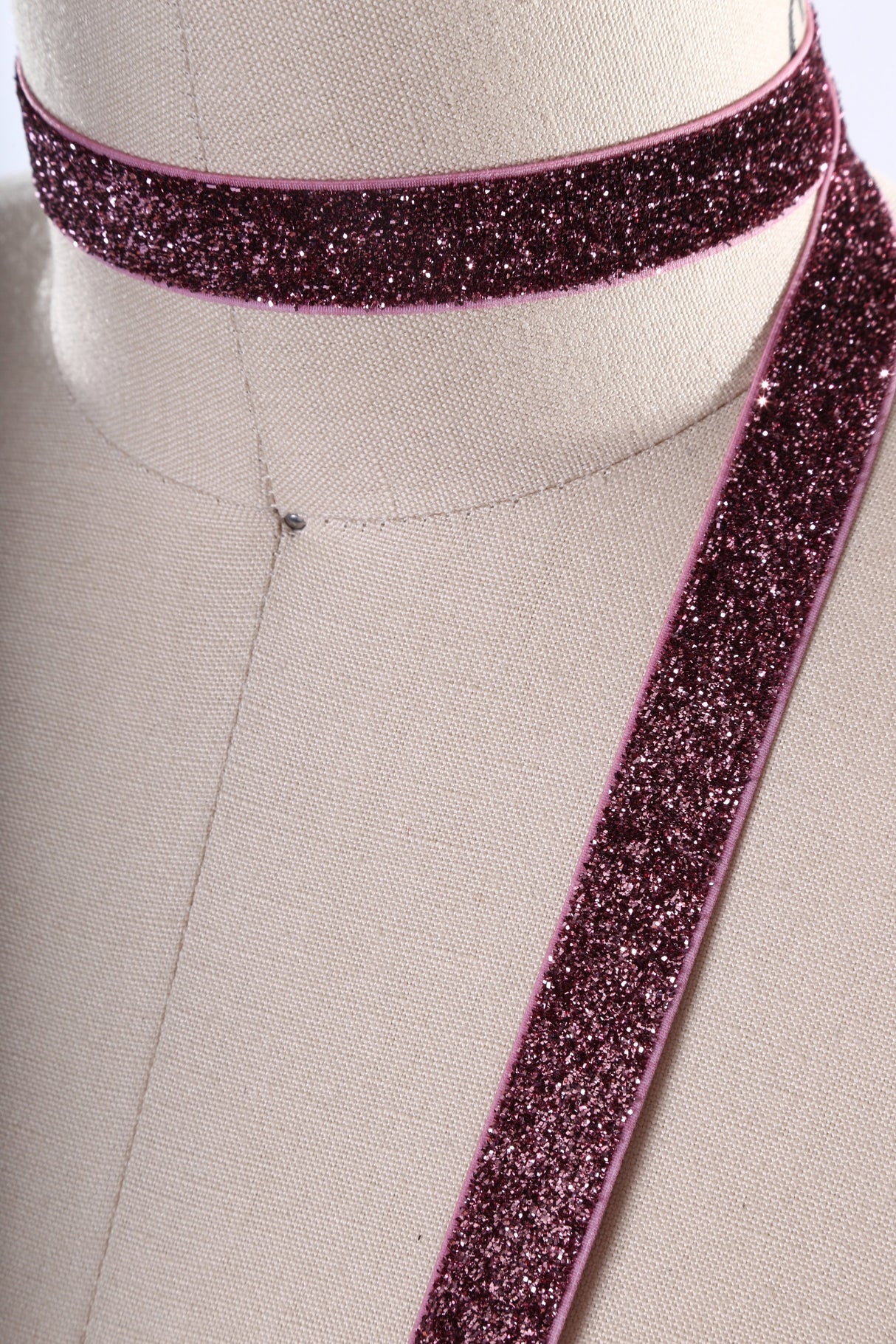 Glitter Elastic Mauve Pink 5/8 Inch