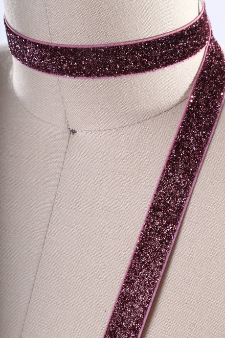 Glitter Elastic Mauve Pink 5/8 Inch