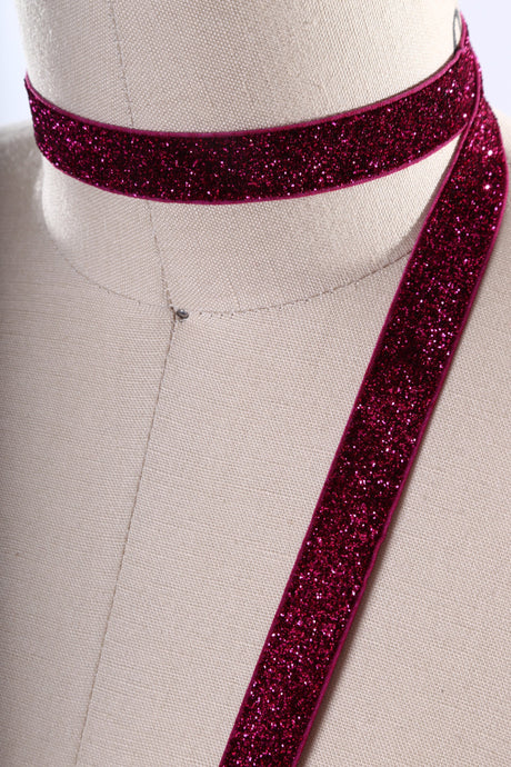 Glitter Elastic Trim Magenta 15mm