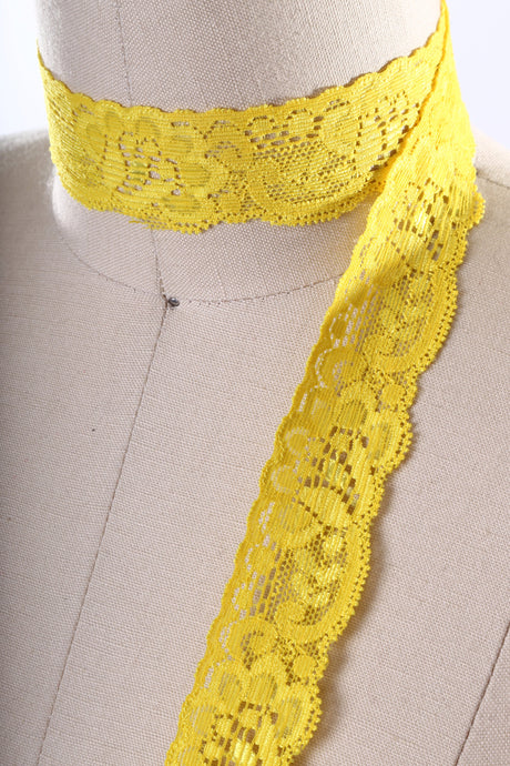 Stretch Lace Trim Bright Yellow 1 Inch