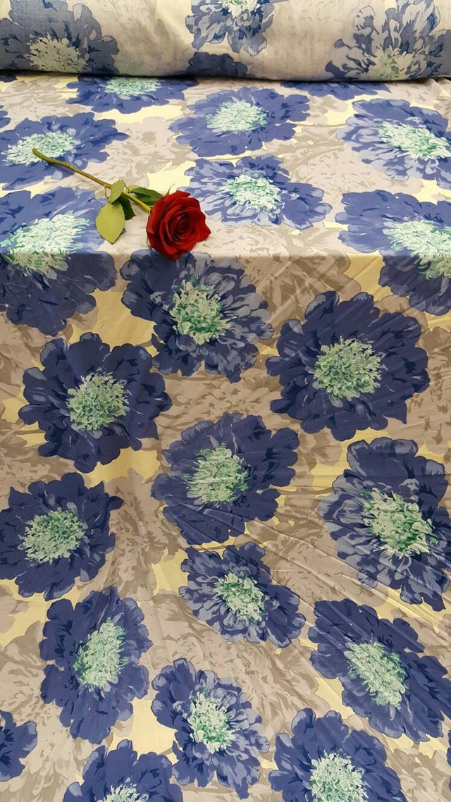 Rayon Challis Blue Mint Floral Fabric