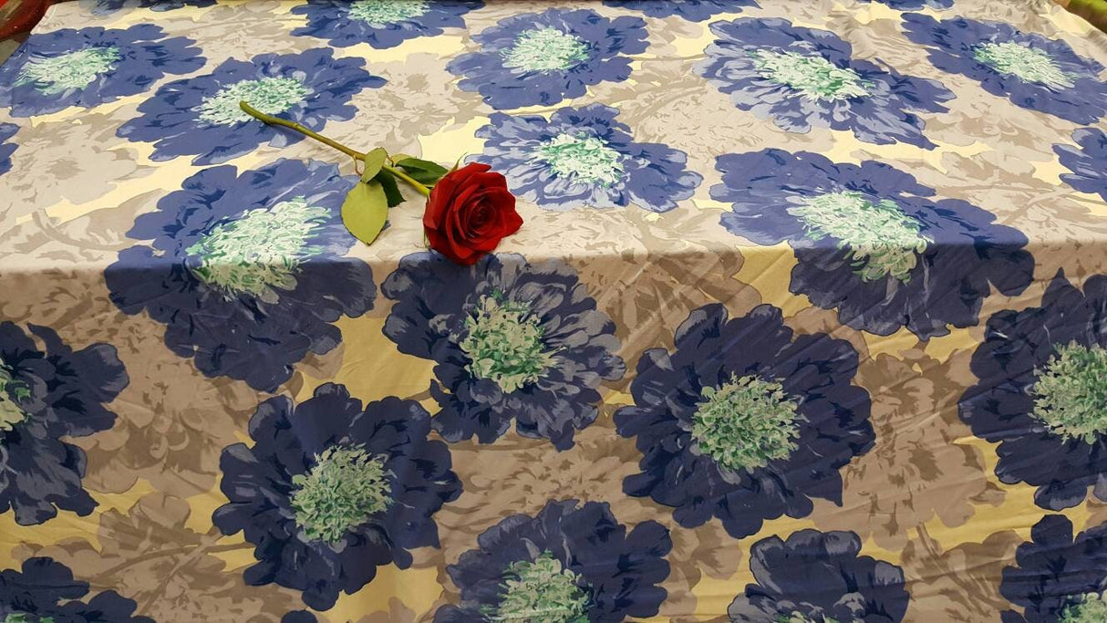 Rayon Challis Blue Mint Floral Fabric
