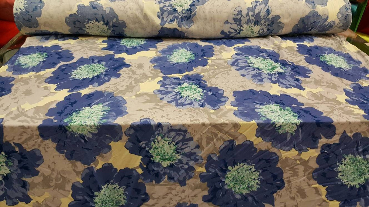 Rayon Challis Blue Mint Floral Fabric