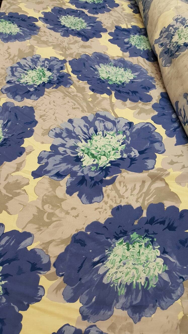 Rayon Challis Blue Mint Floral Fabric