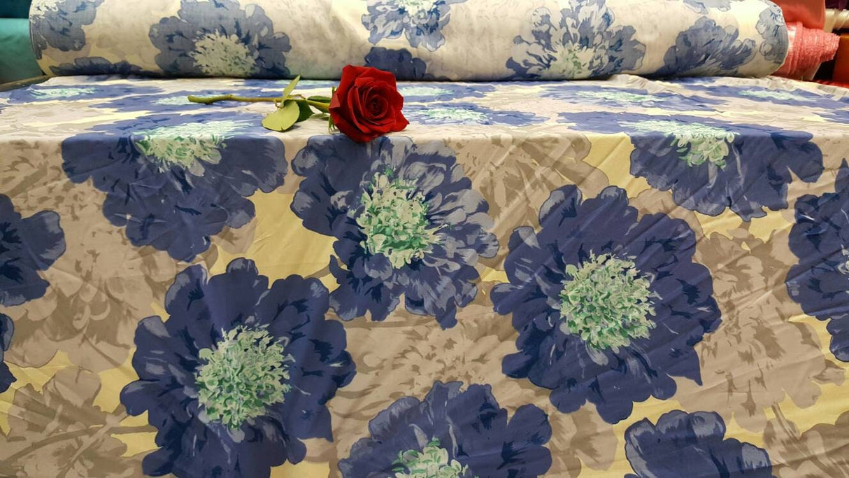 Rayon Challis Blue Mint Floral Fabric
